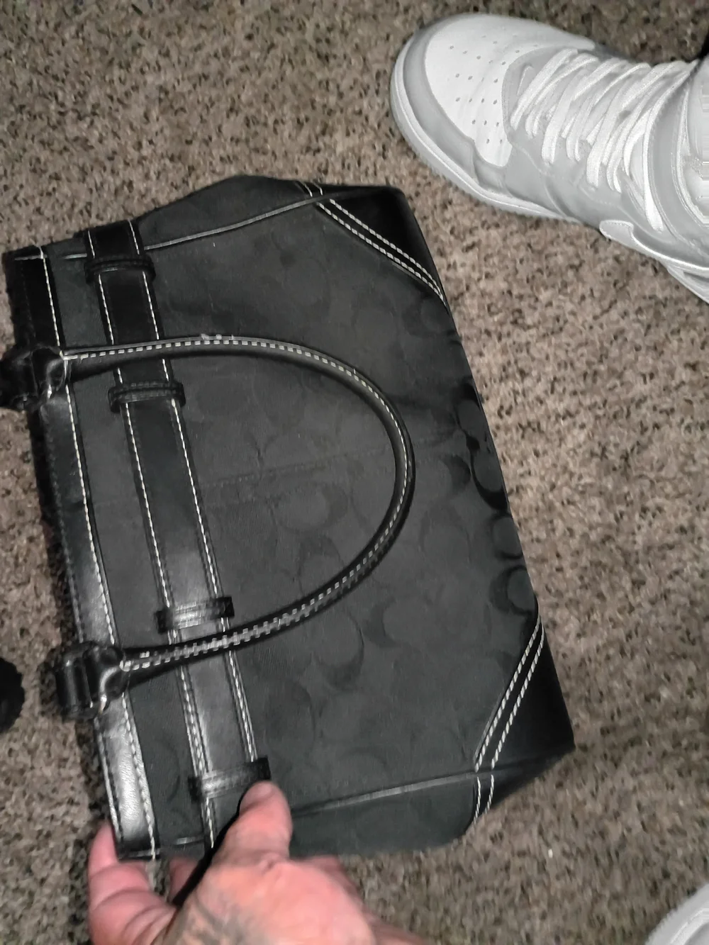 Coach Black Signature Canvas Tote with Silver Hardware